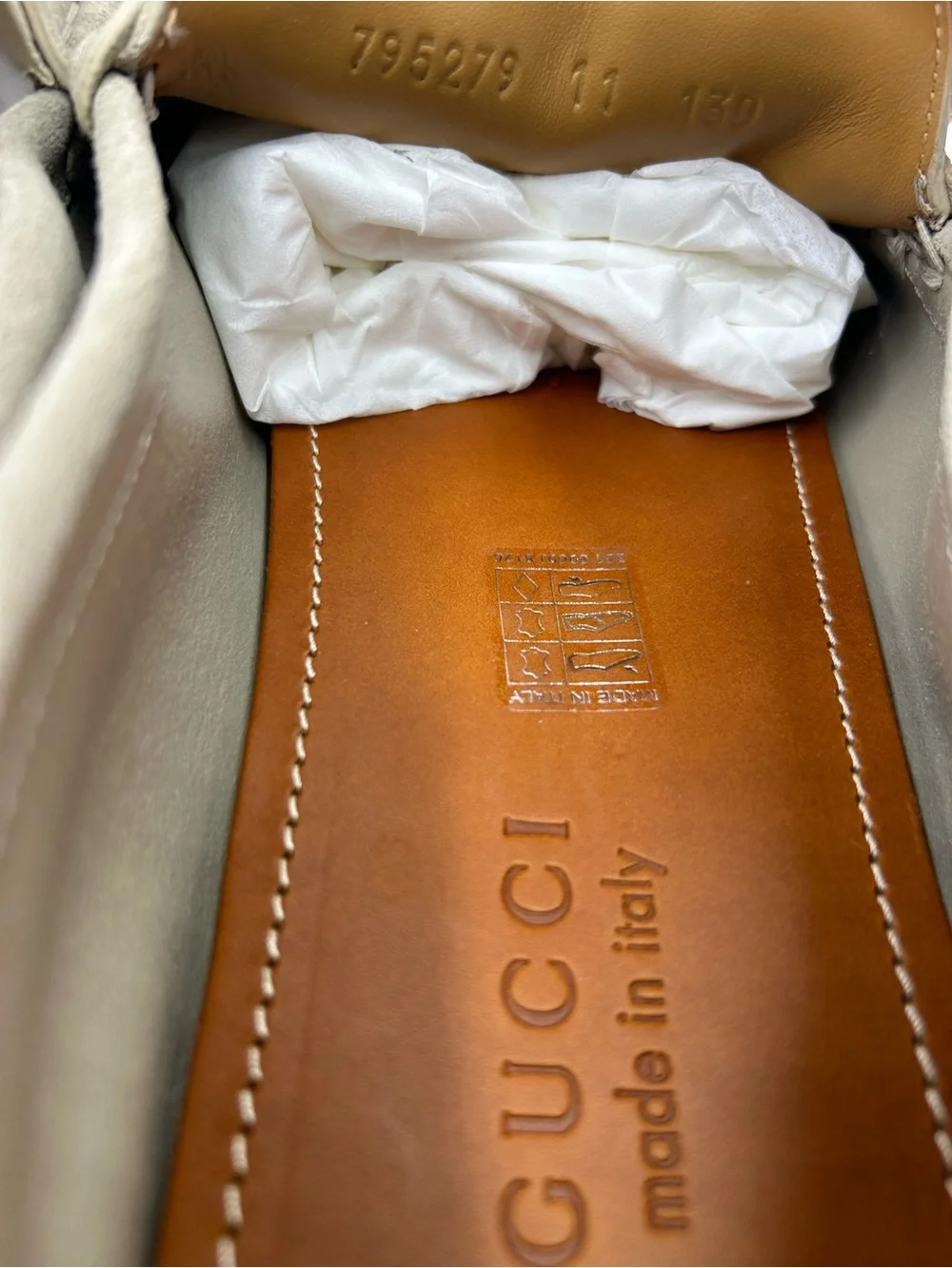 Men's Gucci GG embossed oatmeal suede driver loafers size 11 fits 12 US